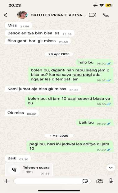 Bukti Orang Tua Les Privat